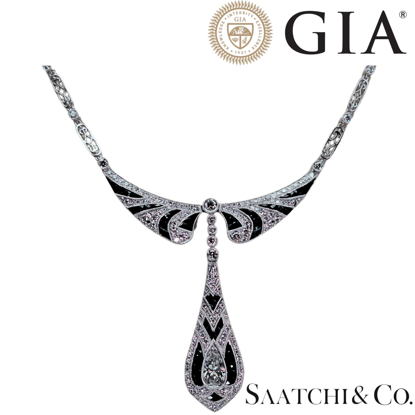 GIA Certified Diamond and Natural Sapphire in Platinum 950 Elegant Necklace