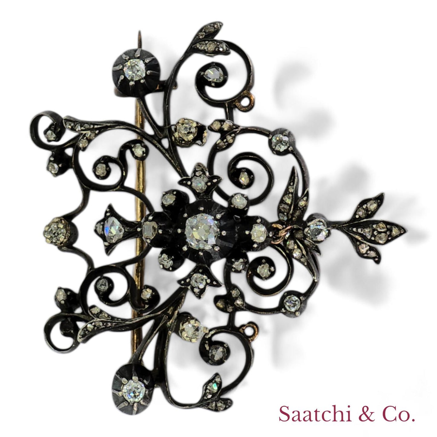 Vintage Diamond and 10k Gold Brooch / Pin