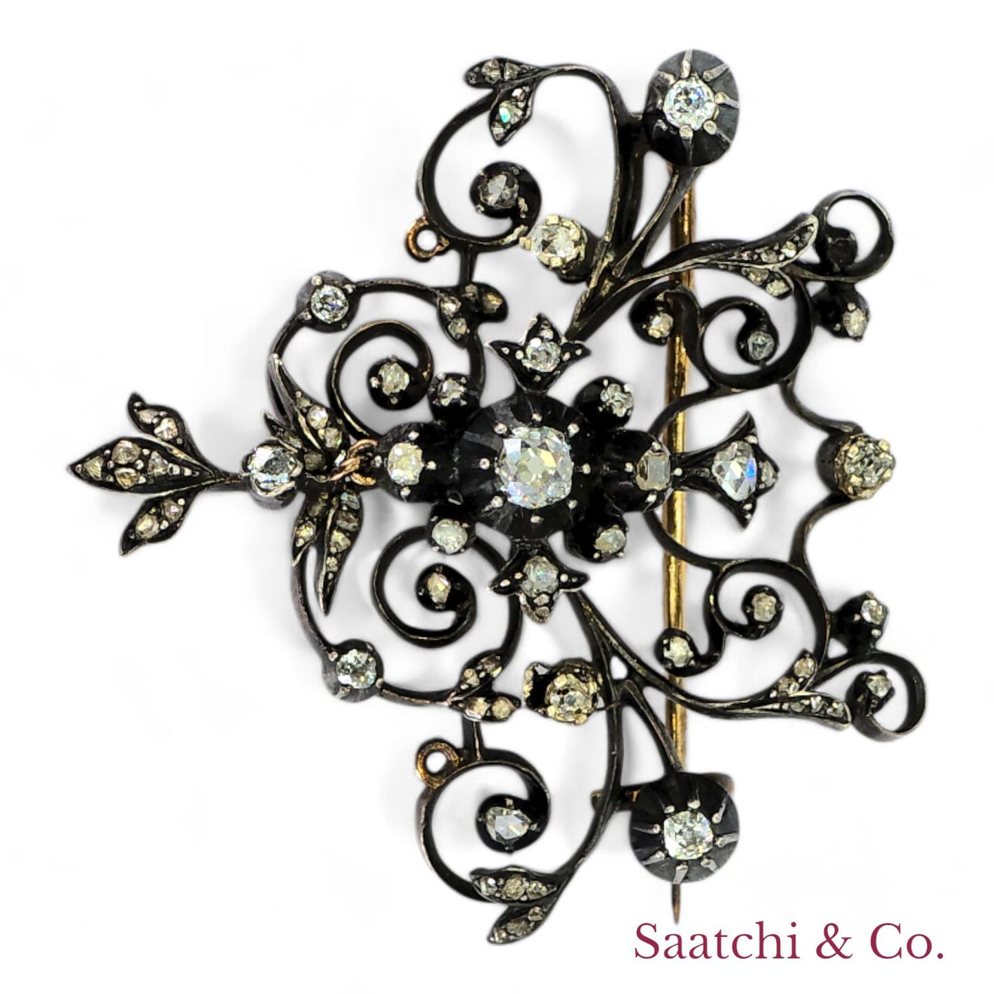 Vintage Diamond and 10k Gold Brooch / Pin