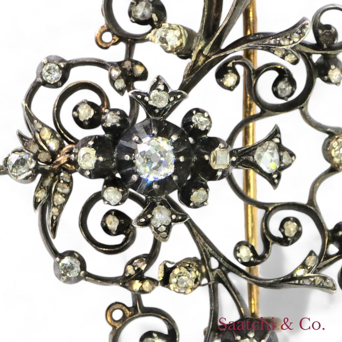 Vintage Diamond and 10k Gold Brooch / Pin