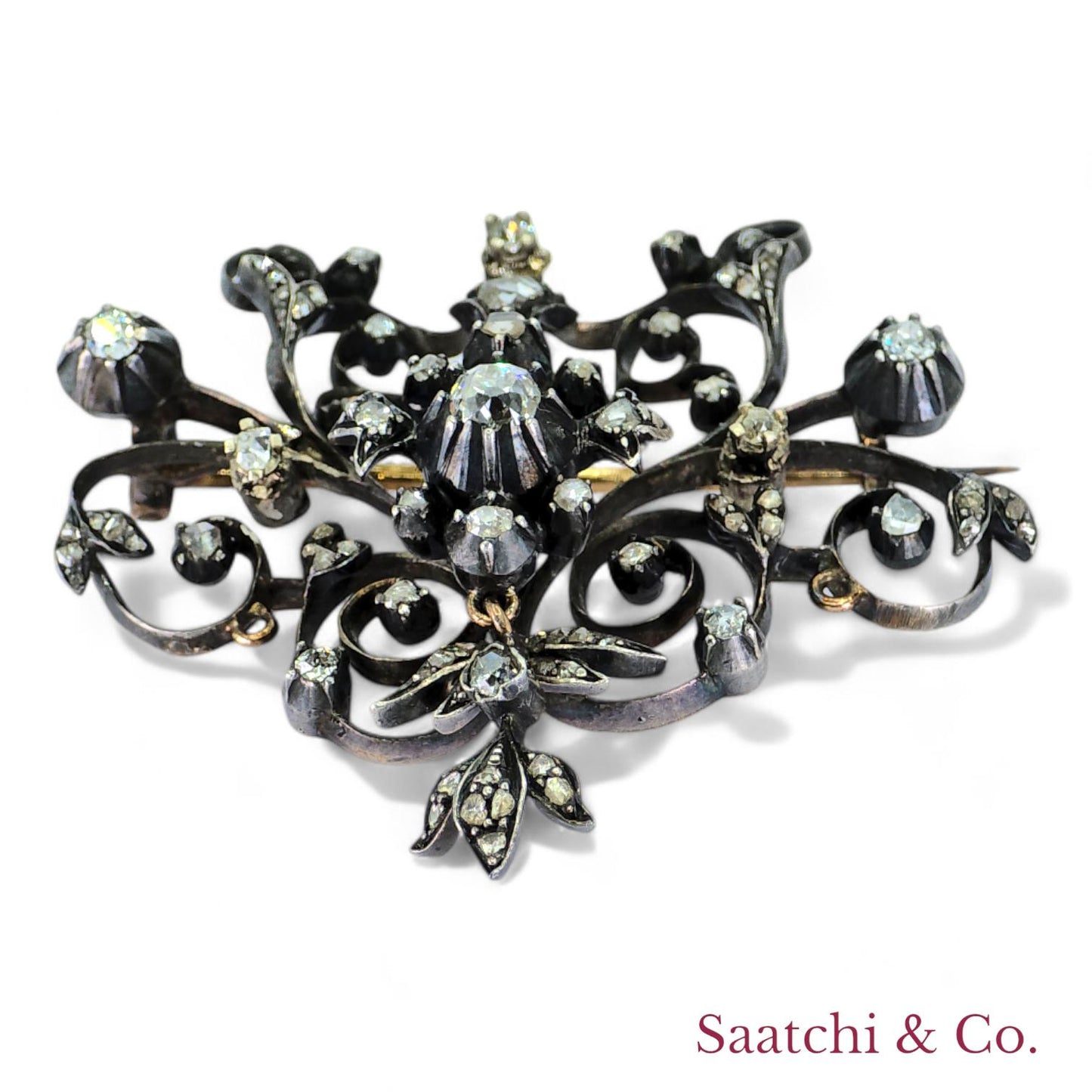 Vintage Diamond and 10k Gold Brooch / Pin