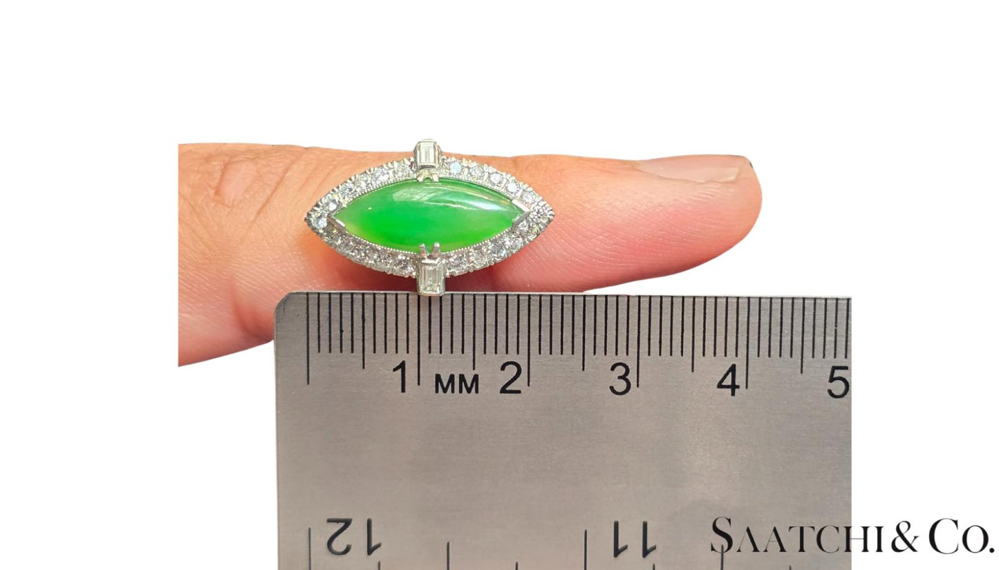 Vintage Platinum (950) - Natural Diamond & Jade: Ring, Size: 6.75