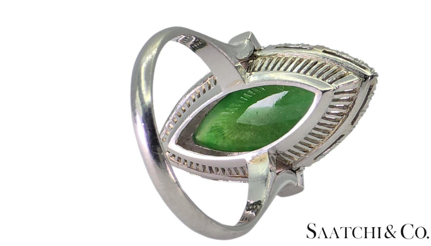 Vintage Platinum (950) - Natural Diamond & Jade: Ring, Size: 6.75