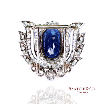 Vintage 18k White Gold Natural Sapphire No Heat Brooch