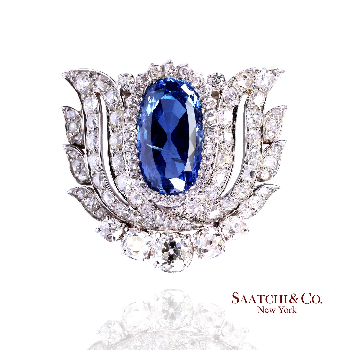 Vintage 18k White Gold Natural Sapphire No Heat Brooch