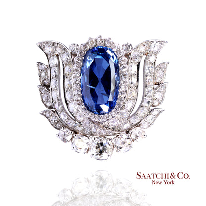 Vintage 18k White Gold Natural Sapphire No Heat Brooch