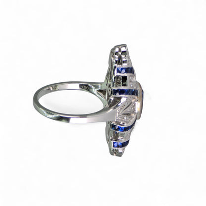 Stunning 18K (750) White Gold - Natural VVS Diamond & Blue Sapphire: Ring