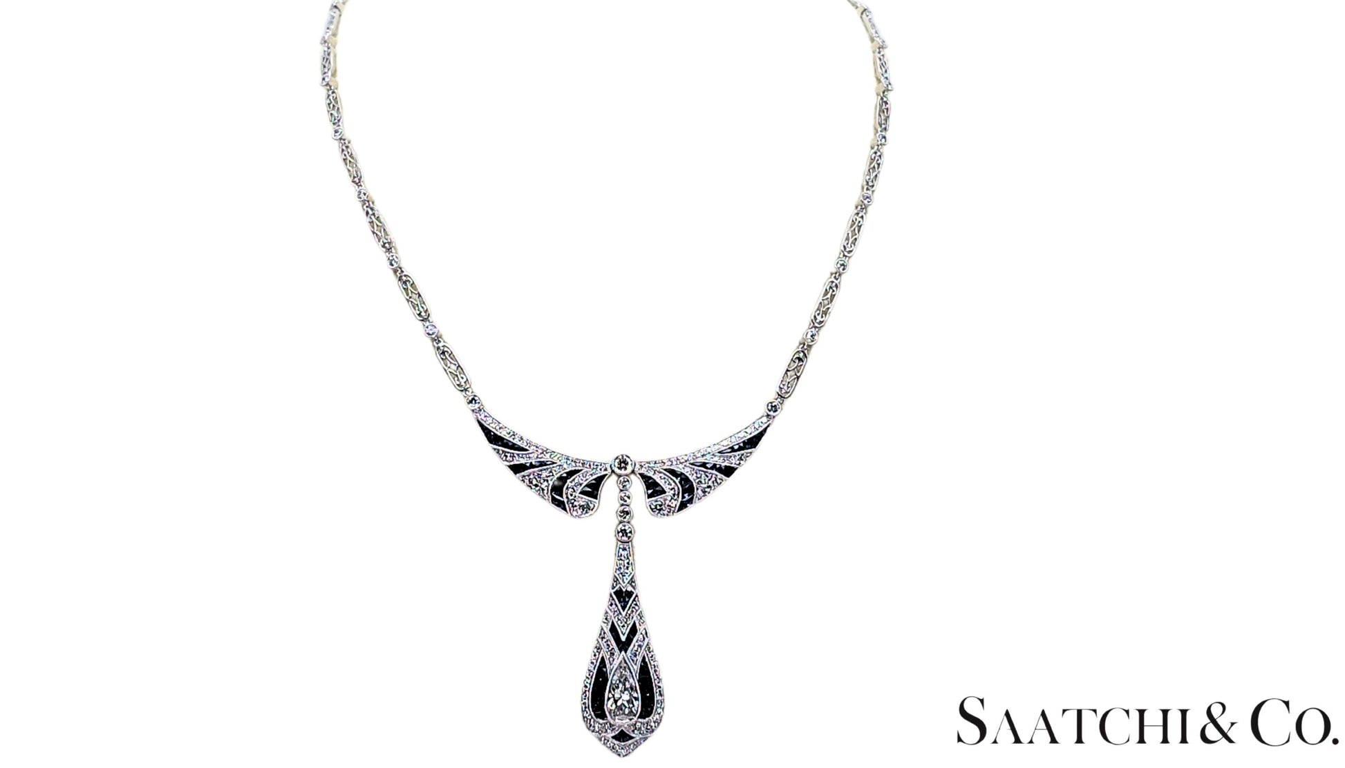 GIA Certified Diamond and Natural Sapphire in Platinum 950 Elegant Necklace