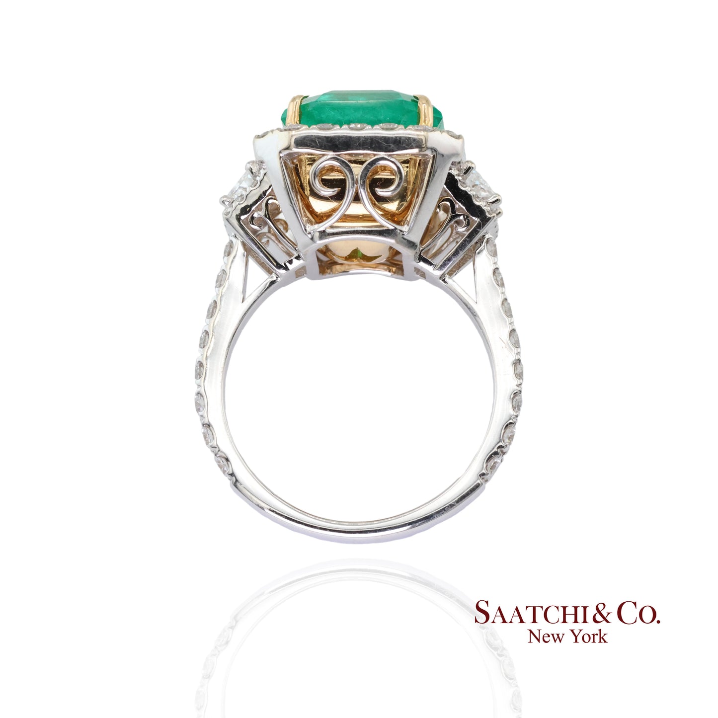 GIA 18k (750) White Gold Natural Colombian Emerald and Natural Diamond Ring