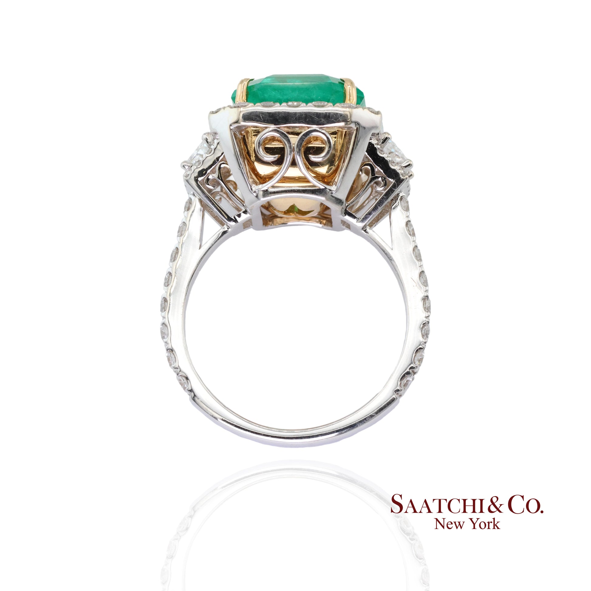 GIA 18k (750) White Gold Natural Colombian Emerald and Natural Diamond Ring