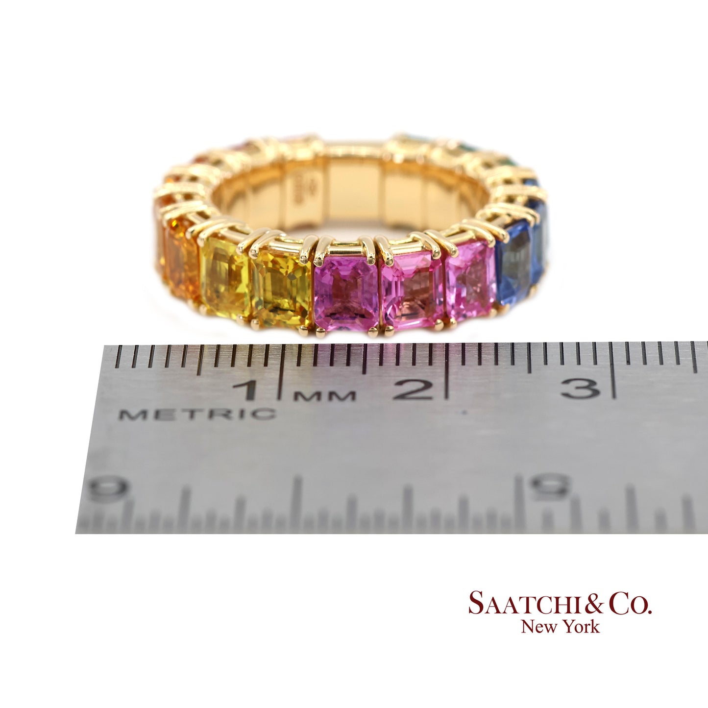 18K(750) Yellow Gold Zydo Italian Rainbow Natural Sapphire Eternity Stretch Ring