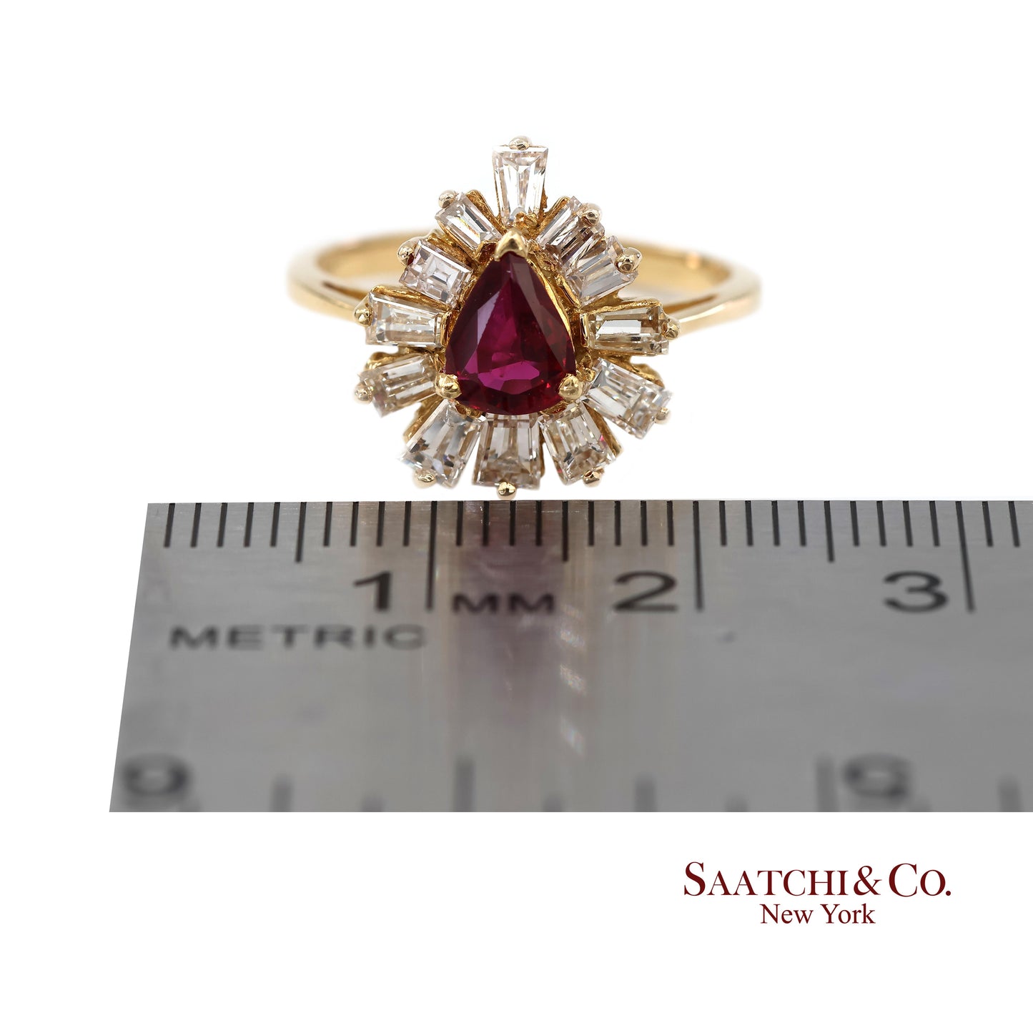 18K(750) Yellow Gold Natural Diamond Ballerina Ruby Ring