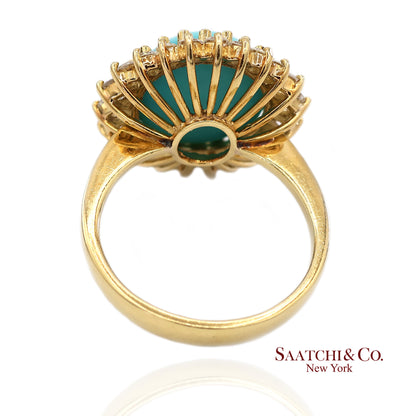 18K Yellow Gold Turquoise  Natural Diamond Halo Ring