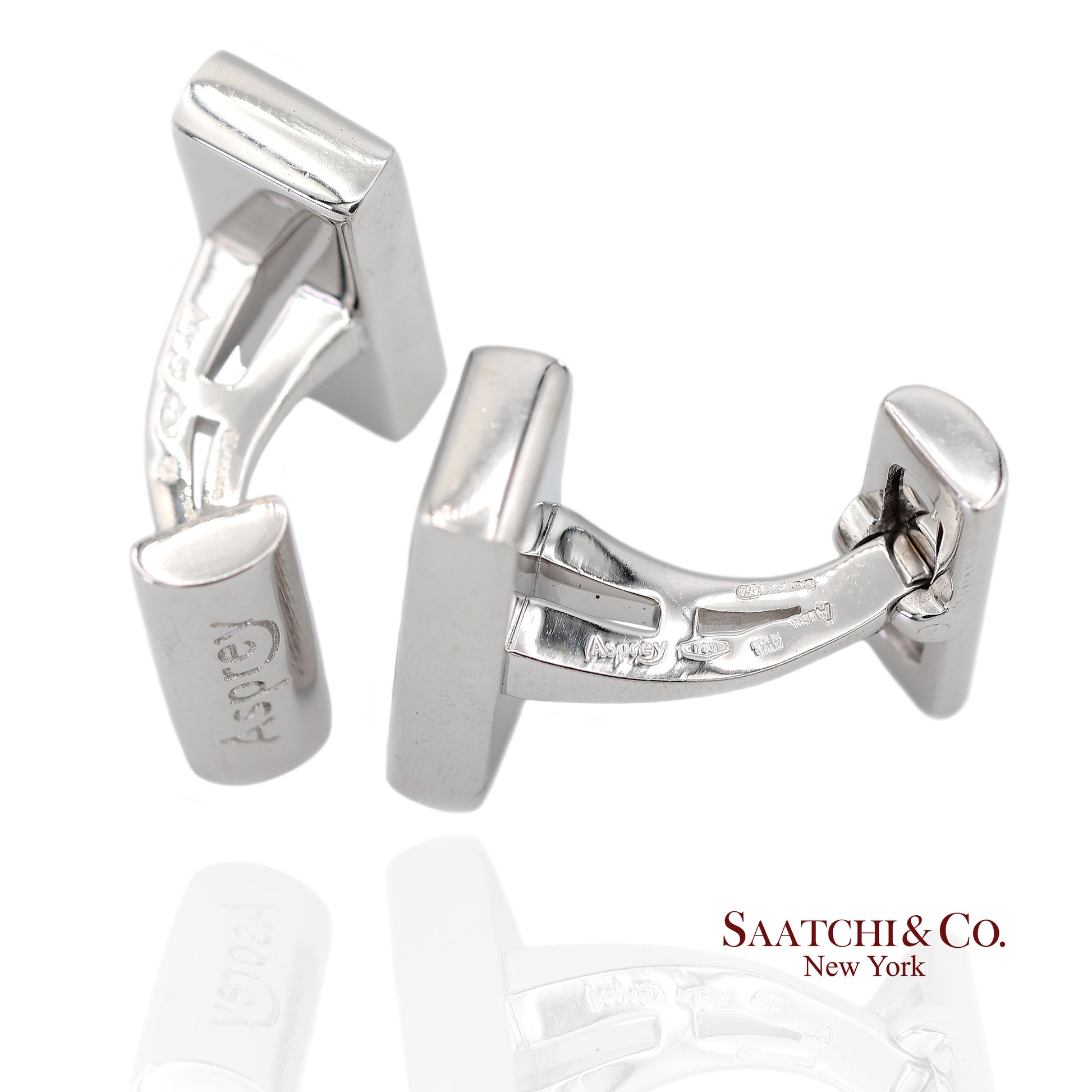 Asprey London 18K(750) Solid White Gold Classic Rectangular Crosshatch Cufflinks