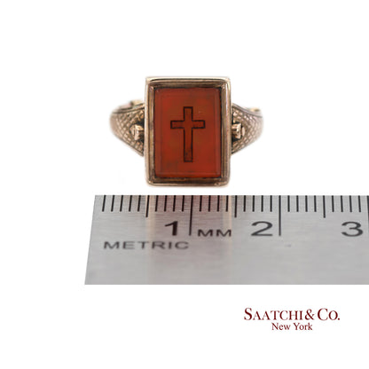 10K Yellow Gold Victorian Braided Mourning Quartz Hair Ring