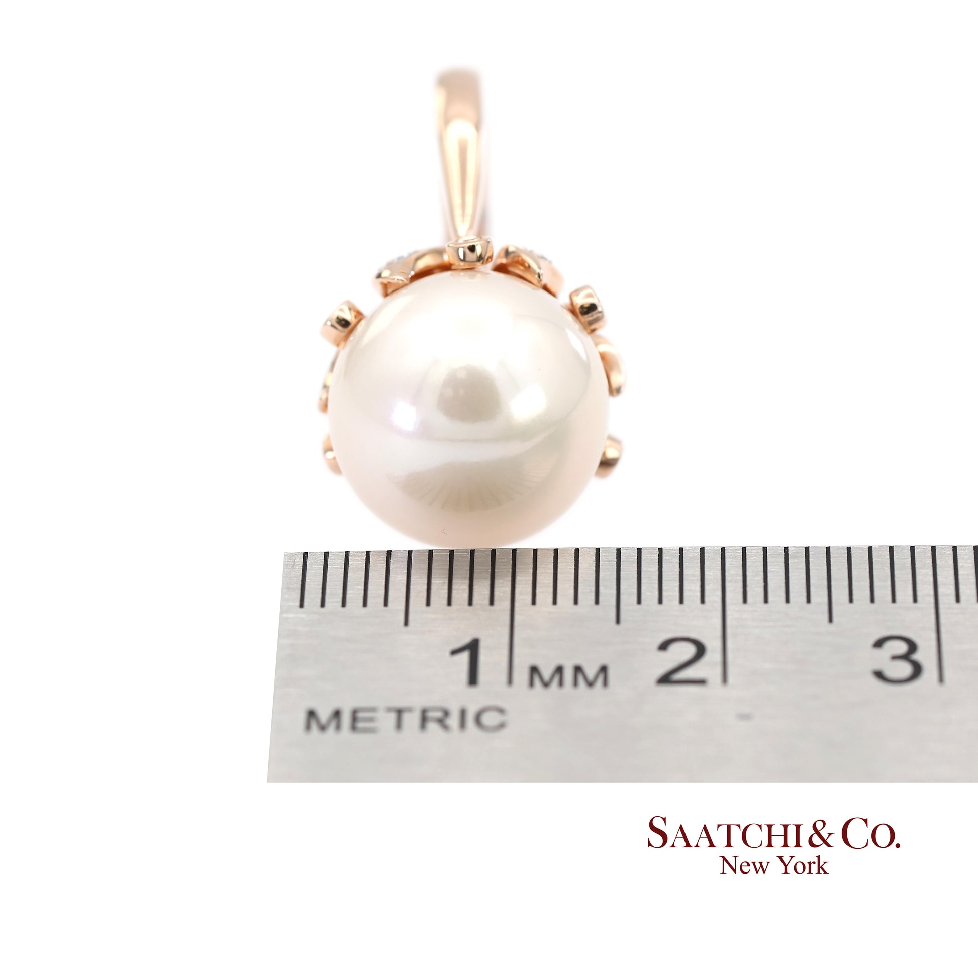 14K (585) Rose Gold Natural Brilliant Diamond and White Pearl Ring