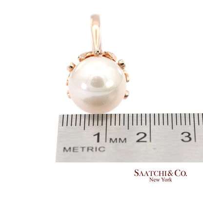 14K (585) Rose Gold Natural Brilliant Diamond and White Pearl Ring