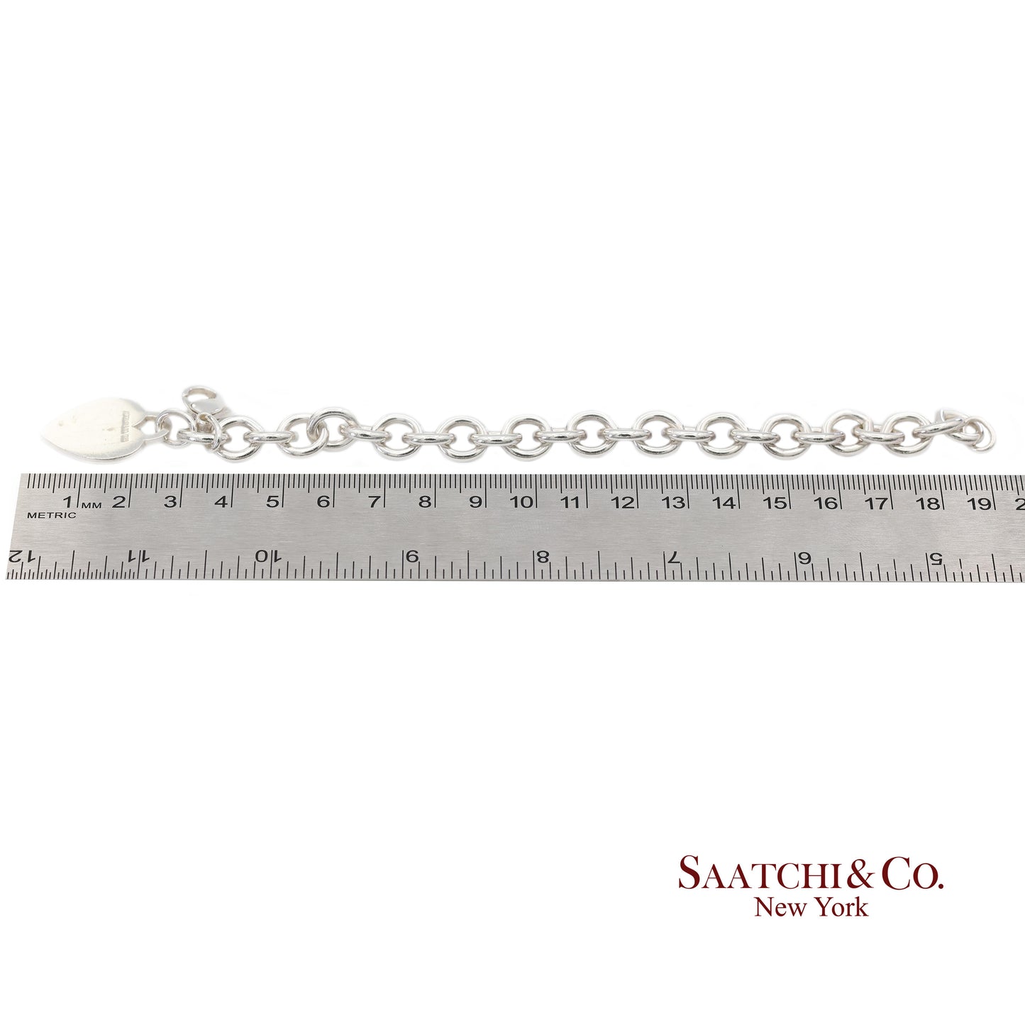 Tiffany & Co. 925 Sterling Silver Heart Charm Cable Chain Bracelet