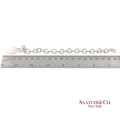 Tiffany & Co. 925 Sterling Silver Heart Charm Cable Chain Bracelet