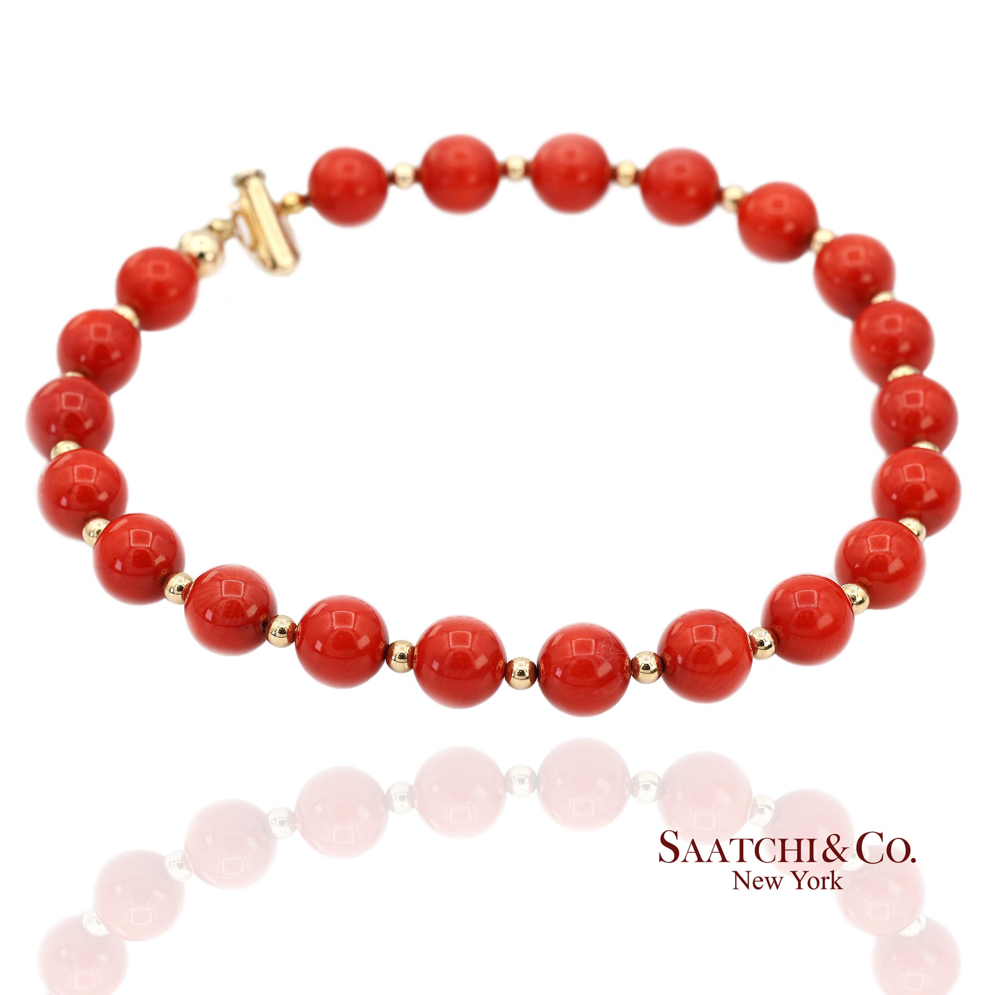 14K(585) Solid Yellow Gold Coral Bracelet