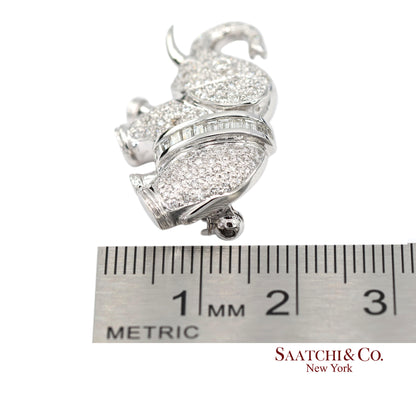 18K (750) White Gold Natural Diamond Elephant Brooch/Pin
