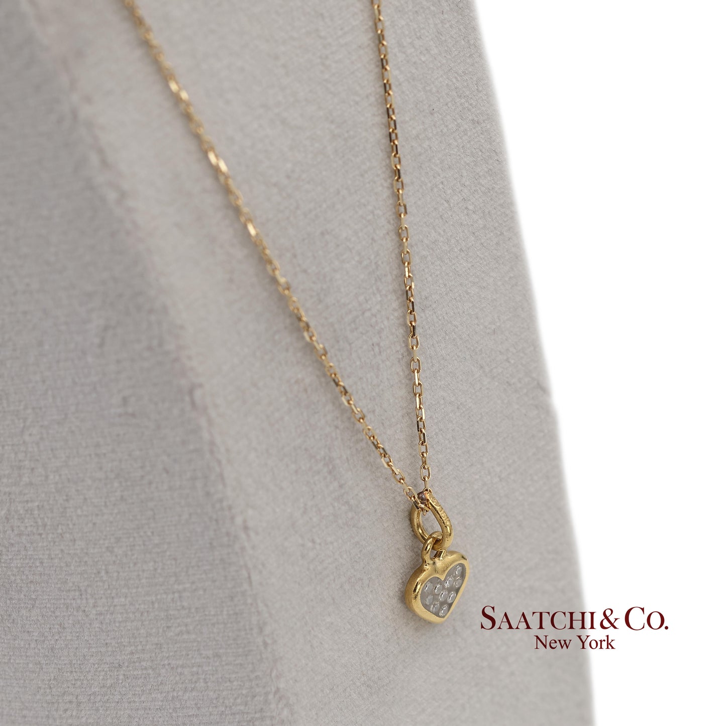 18K Natural Diamond Heart Shape Pendant with 14K Yellow Gold Chain