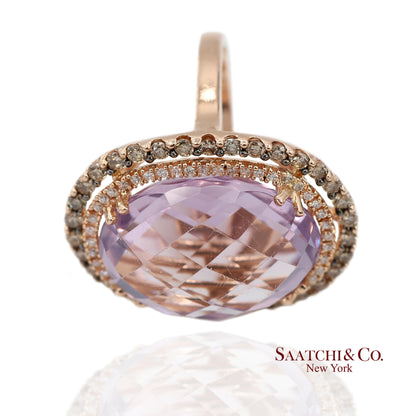 14K (585) Rose Gold Natural Diamond and Amethyst Ring