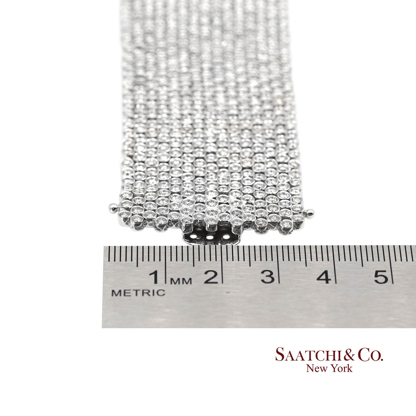 18K (750) White Gold Natural Diamond Wide Mesh Bracelet 15 Rows