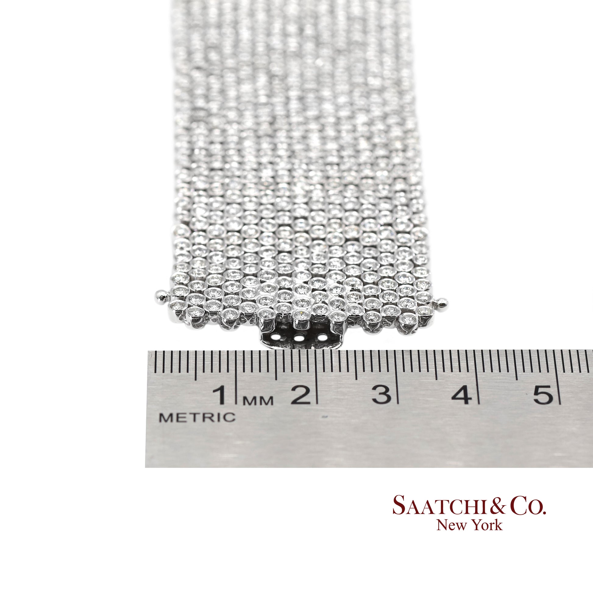 18K (750) White Gold Natural Diamond Wide Mesh Bracelet 15 Rows