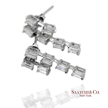 18K(750) White Gold Natural Diamond Emerald Cut Earrings
