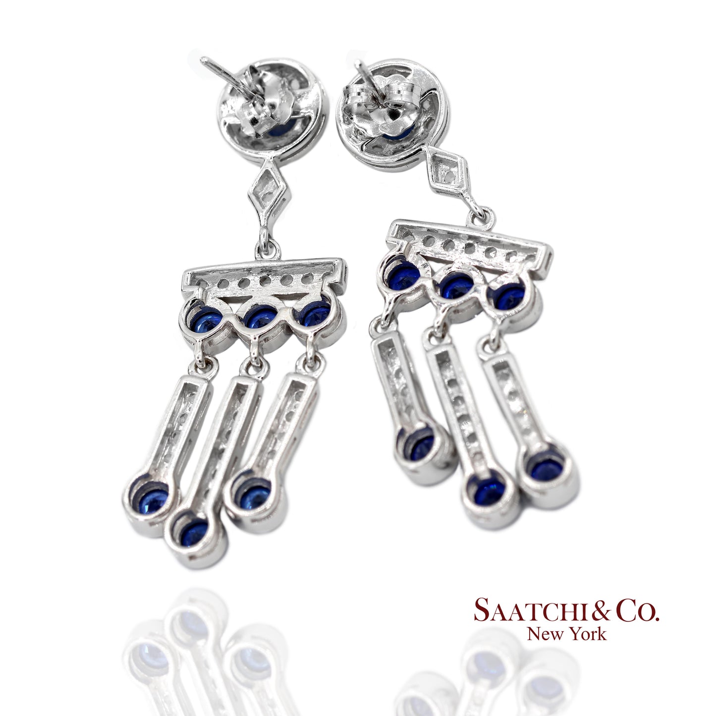 14K(585) Vintage White Gold Natural Diamond and Sapphire Earrings
