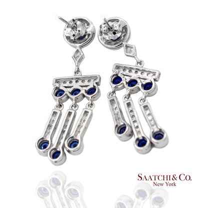 14K(585) Vintage White Gold Natural Diamond and Sapphire Earrings