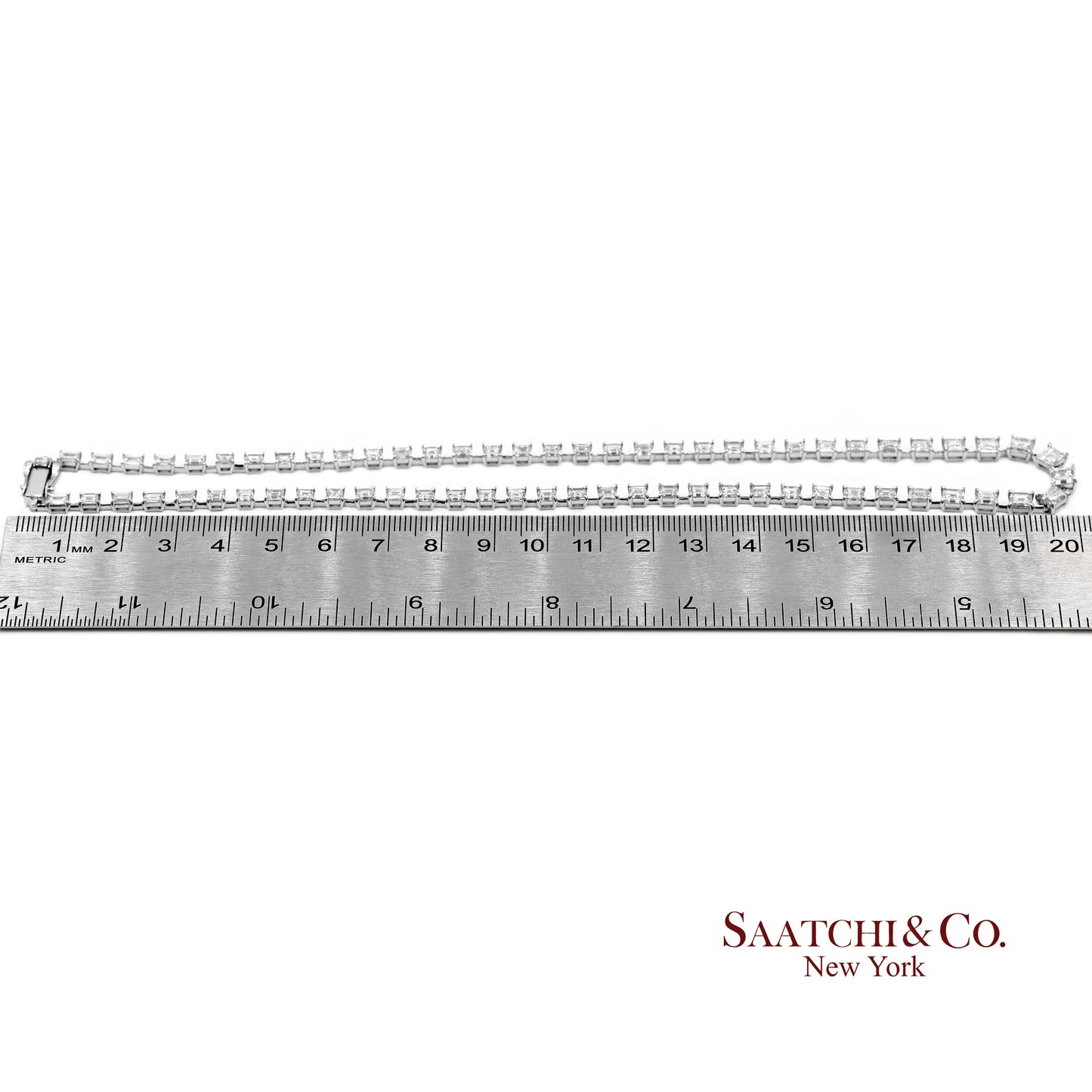 18K(750) White Gold Carre Cut Natural Diamond Tennis Necklace