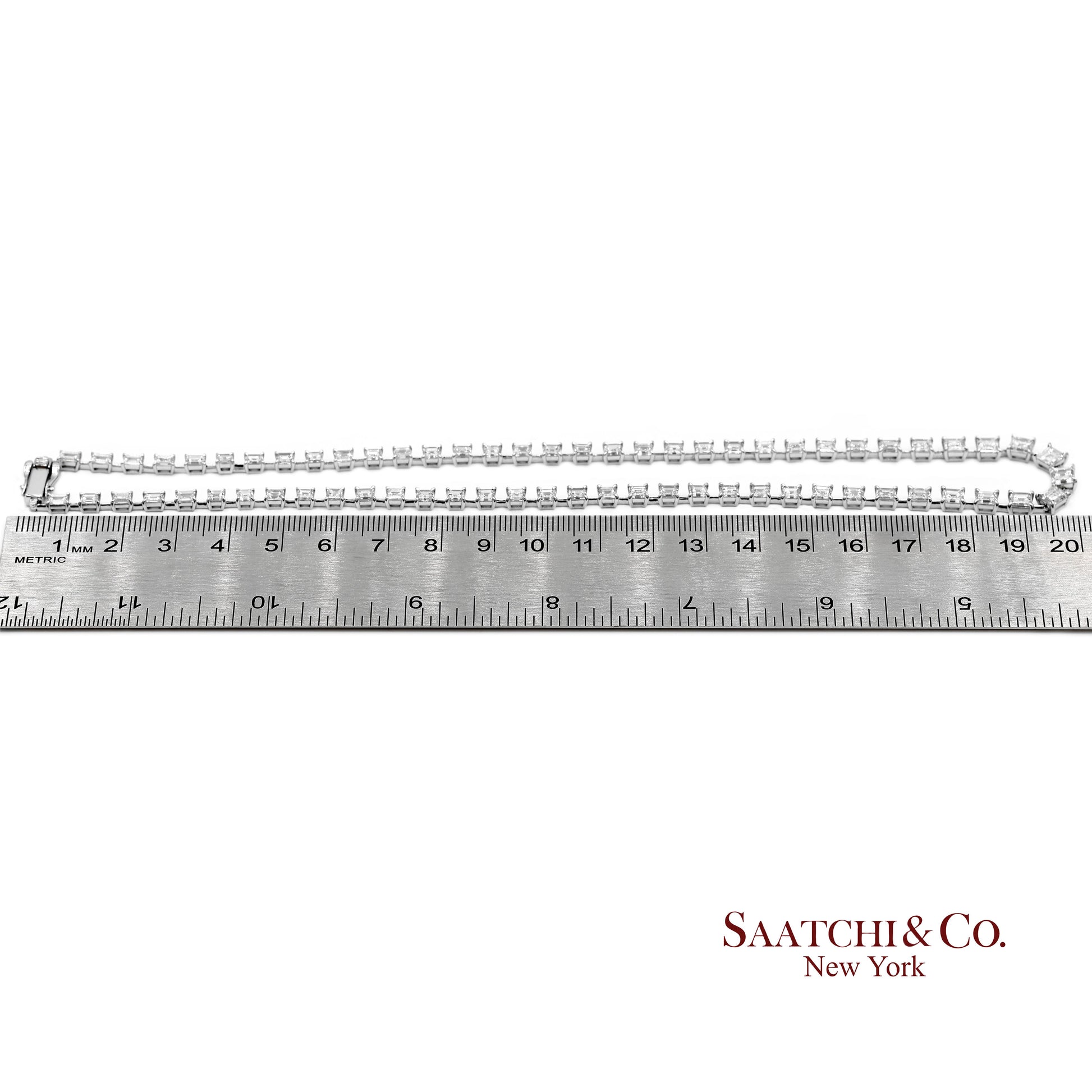 18K(750) White Gold Carre Cut Natural Diamond Tennis Necklace