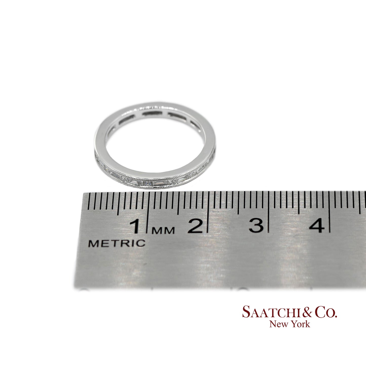 18K(750) Solid White Gold Natural Diamond Handmade Milgrain Band Ring