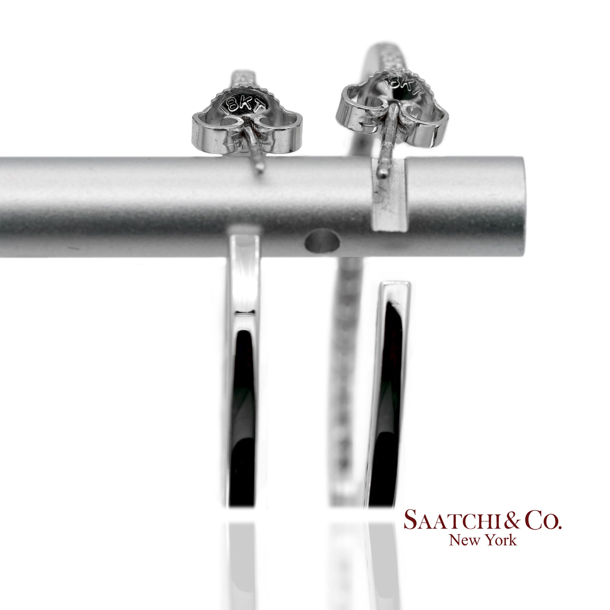 18K(750) Solid White Gold Natural Diamond Hoop Earrings