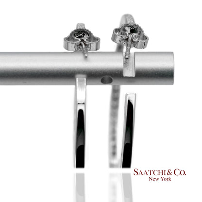 18K(750) Solid White Gold Natural Diamond Hoop Earrings