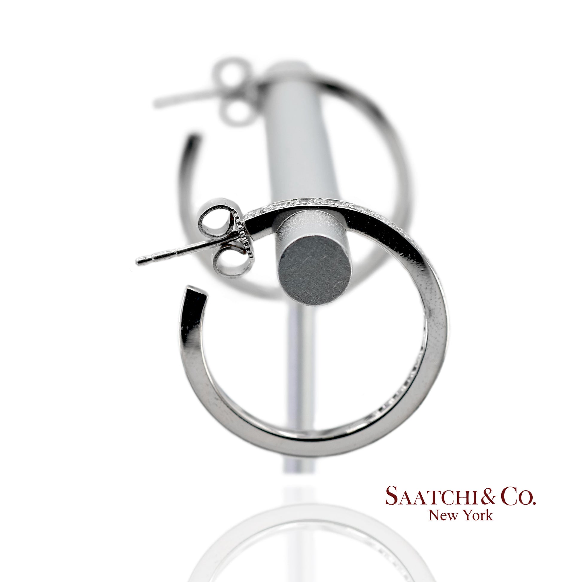 18K(750) Solid White Gold Natural Diamond Hoop Earrings