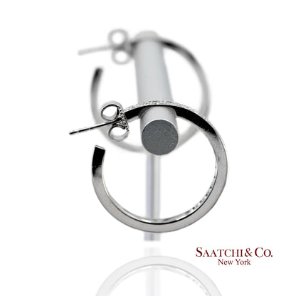 18K(750) Solid White Gold Natural Diamond Hoop Earrings