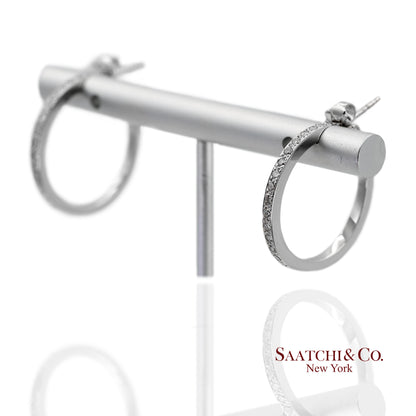 18K(750) Solid White Gold Natural Diamond Hoop Earrings