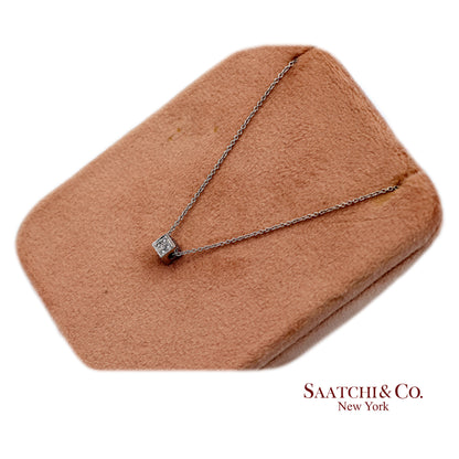 18K(750) White Gold Natural Diamond Square Box Shape Pendant Necklace with Chain