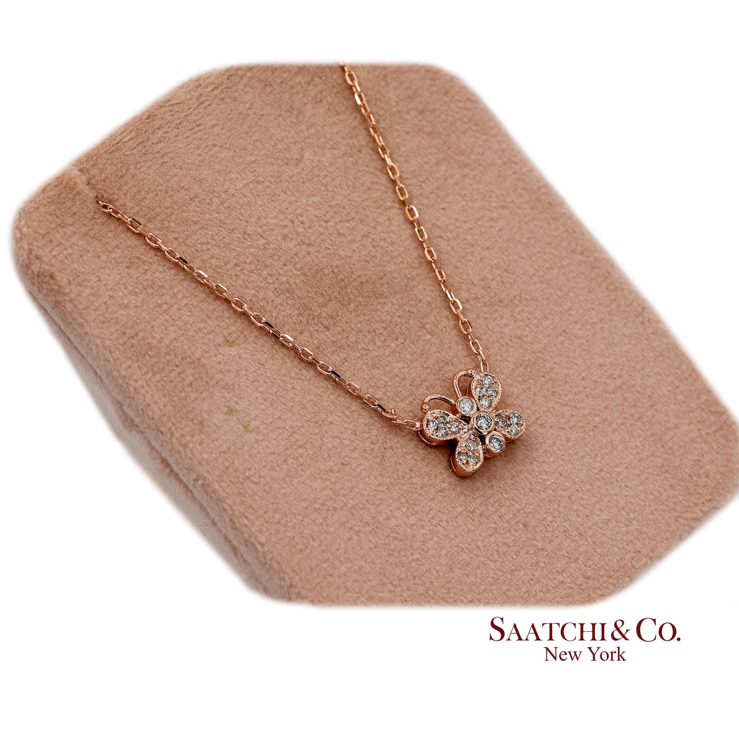 14K(585) Rose Gold Natural Diamond Butterfly Pendant Necklace with Chain