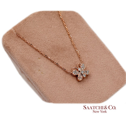 14K(585) Rose Gold Natural Diamond Butterfly Pendant Necklace with Chain