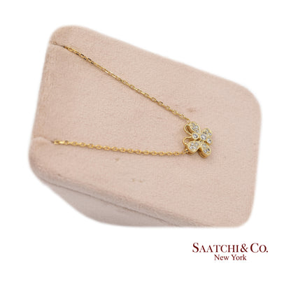 14K(585) Yellow Gold Natural Diamond Butterfly Pendant Necklace with Chain