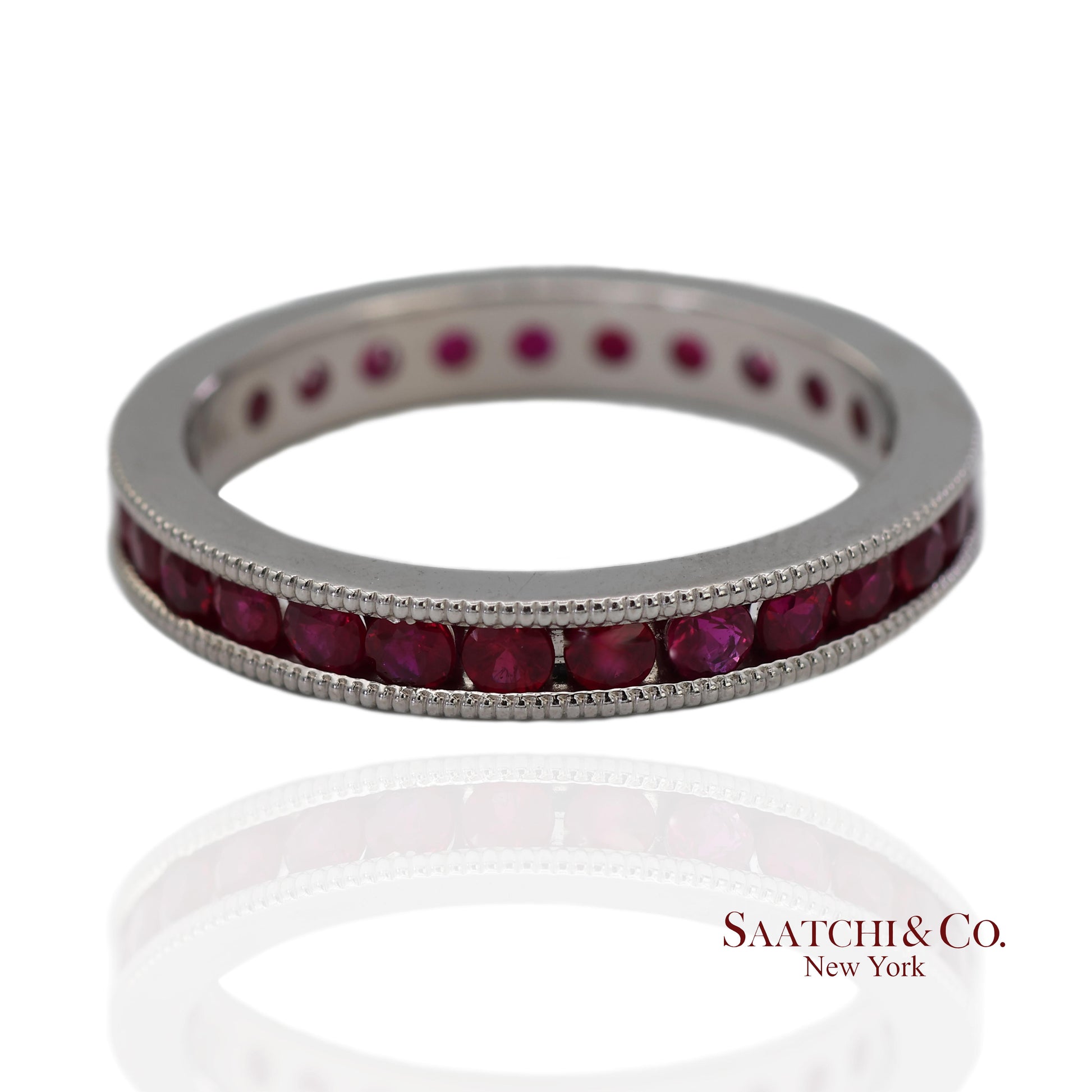 14K(585) Solid White Gold Hand Milgrain Band Ring