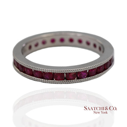 14K(585) Solid White Gold Hand Milgrain Band Ring