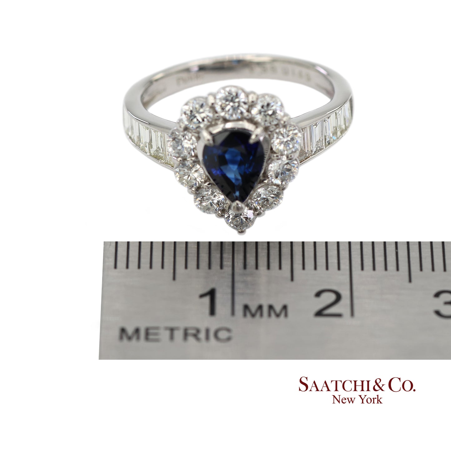 GIA Certified Platinum 900 Blue Sapphire and Natural Diamond Ring