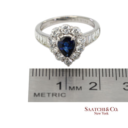 GIA Certified Platinum 900 Blue Sapphire and Natural Diamond Ring