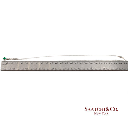 GIA Certified Platinum 900 Natural Diamond and Colombian Emerald Pendant