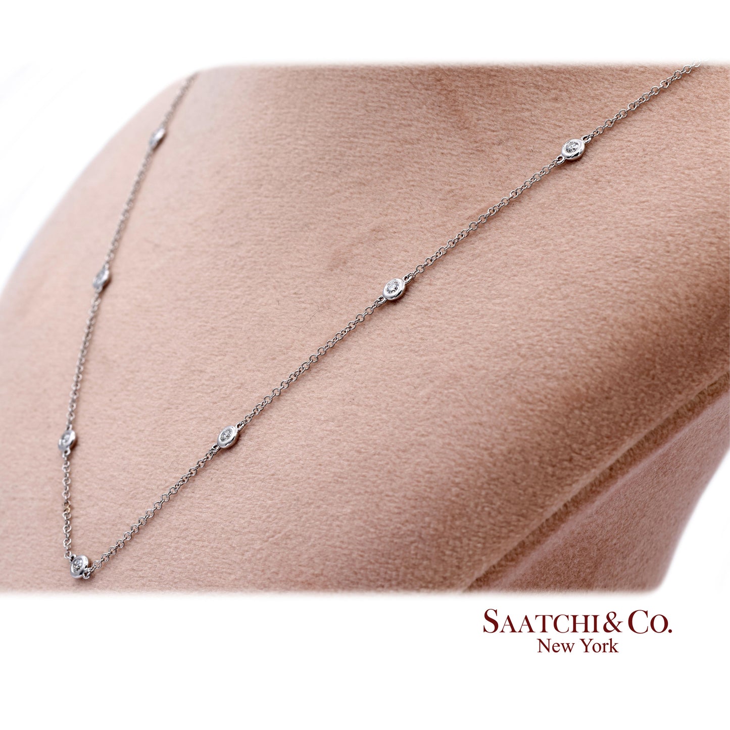 14K(585) White Gold Natural Diamond Adjustable By the Yard Necklace/Pendant